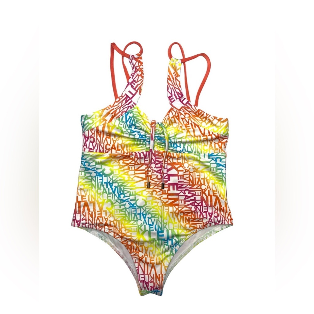 Calvin Klein Vibrant Orange and Yellow One Piece Swimsuit